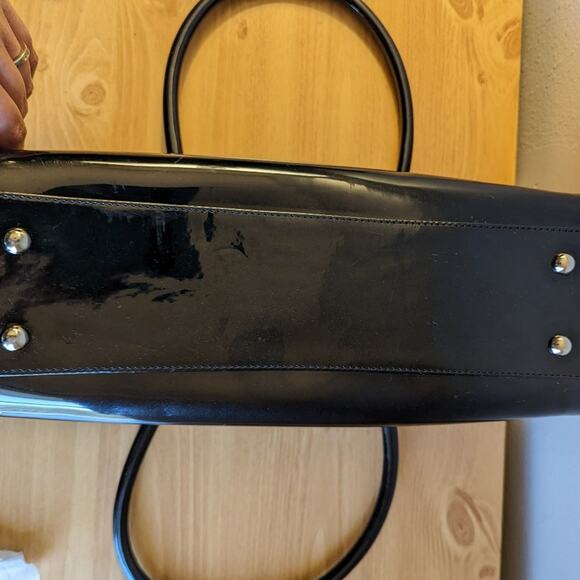 Collectif London 1950s Inspired Black Patent Leather Top Handle Barrel Bag Purse - Picture 12 of 12